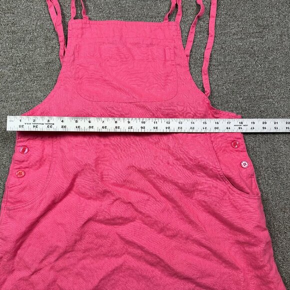Real Comfort Vintage Bright Pink Apron Dress 100% Linen Petite Medium Cottage - Picture 2 of 5